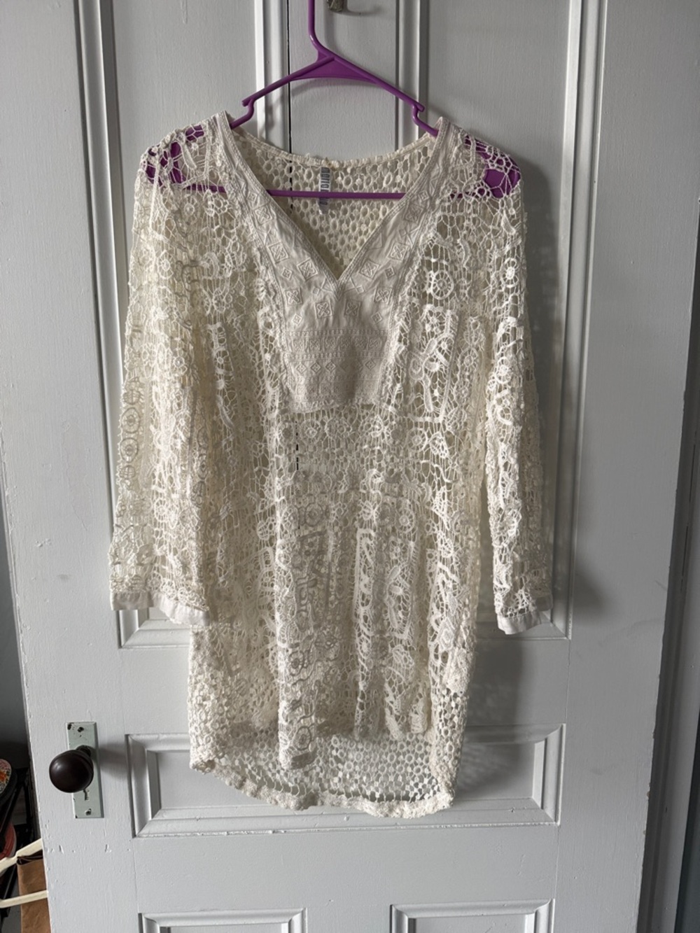 Moriah White Crochet Lace Tunic Cover-Up - Boho V-Neck